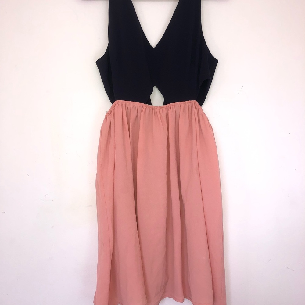 Navy and pink cutout dress